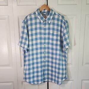 L.L. Bean Mens 100% Linen Burtton Up Shirt Size XL Plaid Resort Camp Vacation‎